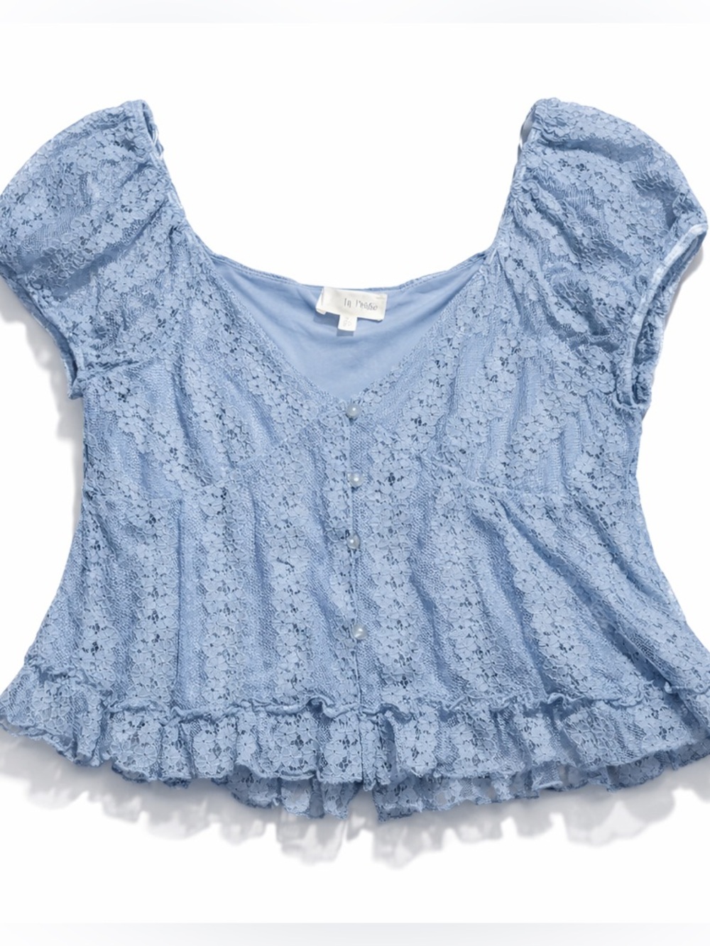 La Peche Blue Lace Babydoll Top XL Coquette Cottagecore Ruffle Blouse Soft Girl